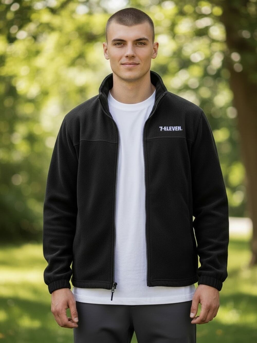 7-ELEVEN Men’s Medium Black Full Zip Fleece Jacket